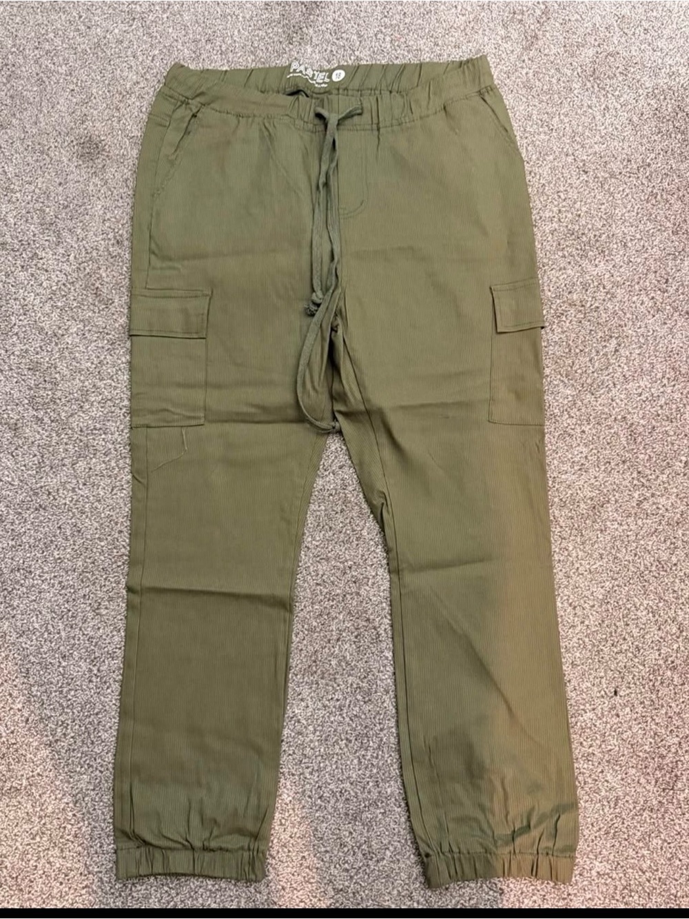 Olive Cargo Jogger Pants - Casual Drawstring Waist